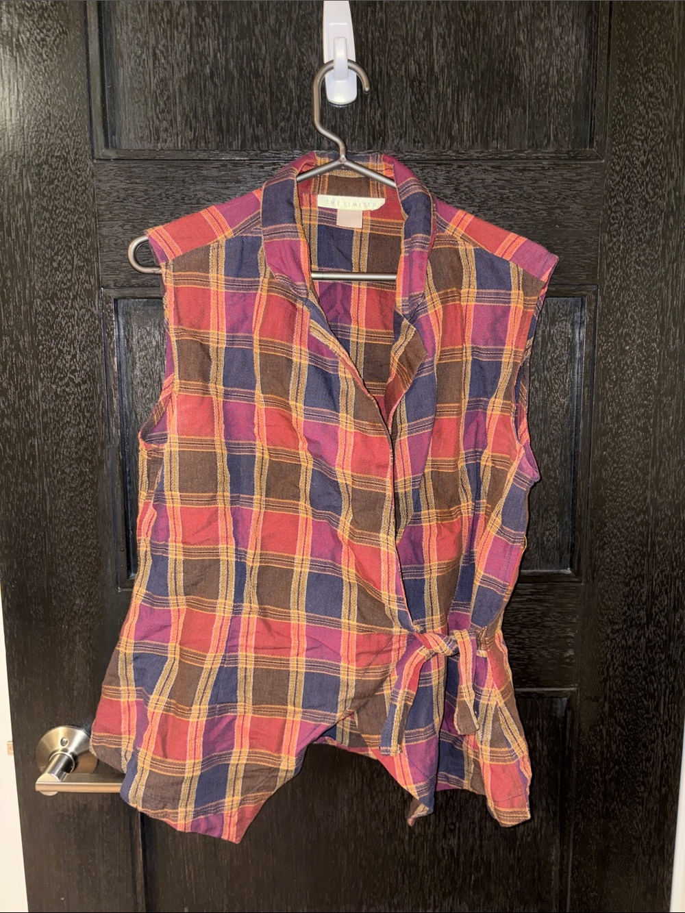 The limited plaid cotton and ramie blend sleeveless top